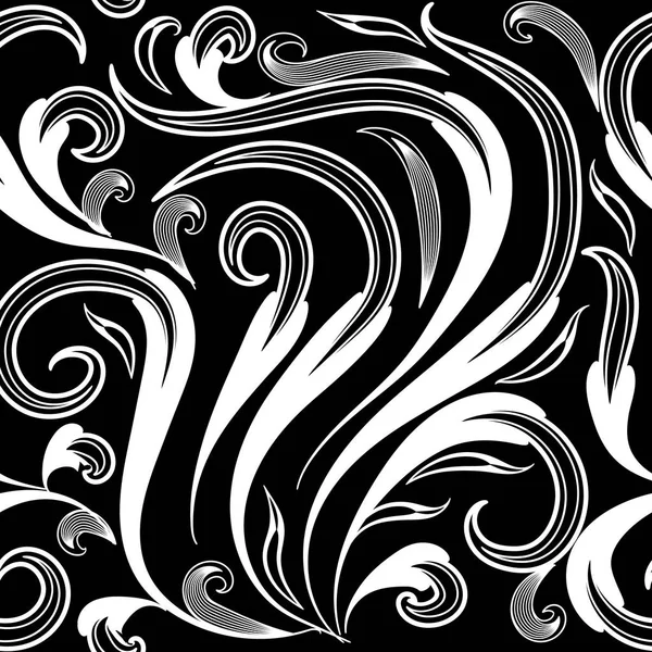 Floral zwart / wit vector naadloze patroon. Hand getrokken — Stockvector