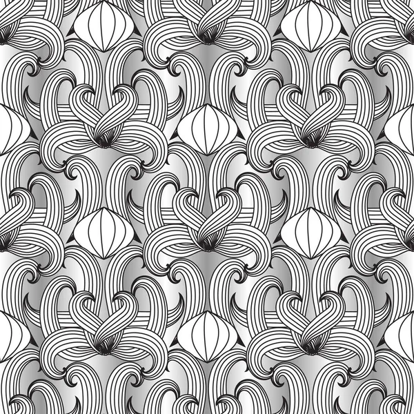 Floral black and white vector seamless pattern. Hand drawn — Stock Vector