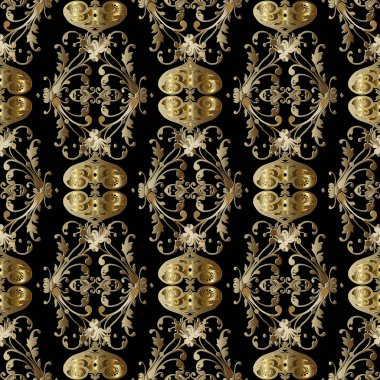Altın Barok seamless modeli. Vektör altın çiçek arka plan. 