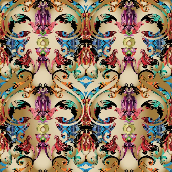 Modèle sans couture vectoriel baroque coloré. Lumière beige antique — Image vectorielle