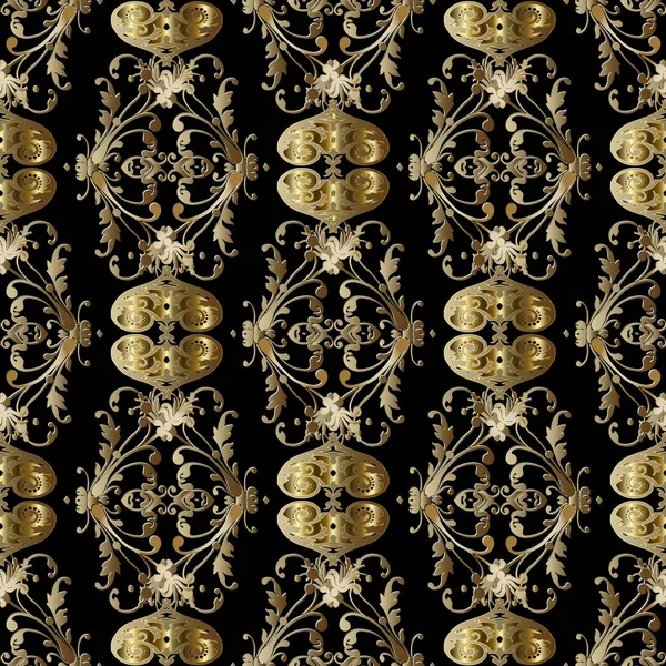골드 바로크 완벽 한 패턴입니다. 벡터 황금 꽃 배경. — 스톡 벡터