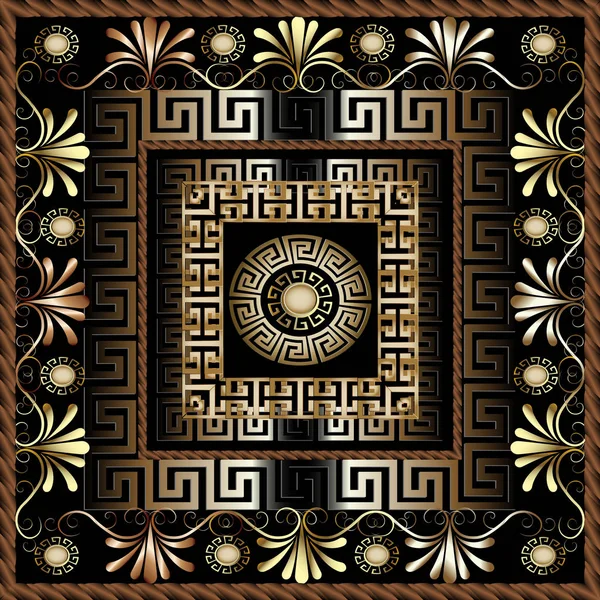 Floral 3d greek panel pattern. Vector ornate abstract background — Stock Vector