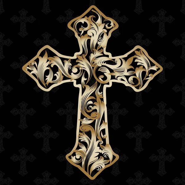 Decoratieve Kruis. Gouden vector cross — Stockvector