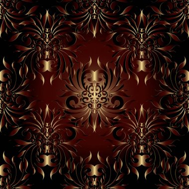 Karanlık süslü Şam 3d seamless modeli. Vektör çiçek parlak