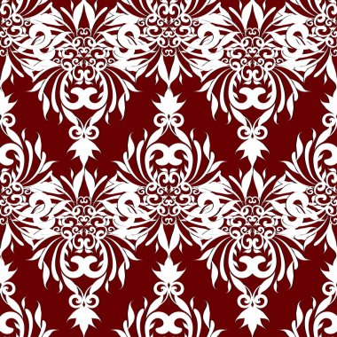 Vintage damasko seamless modeli. Vektör çiçek kırmızı arka plan. 