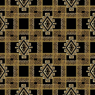 Altın 3d Yunan damalı geometrik seamless modeli. Modern 