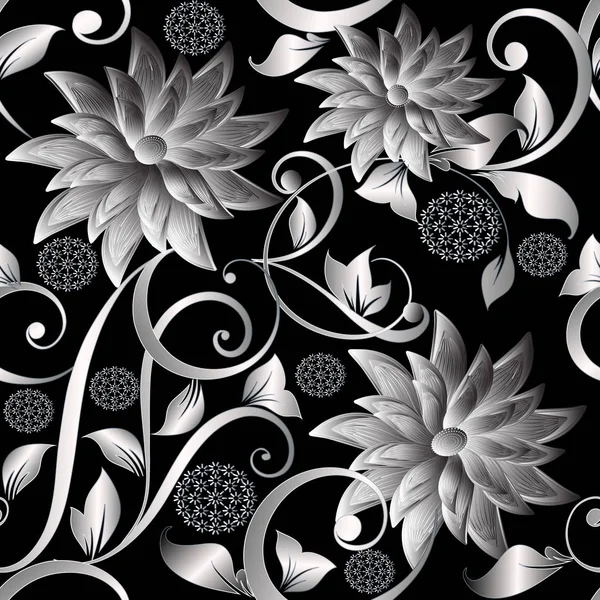 3D ρετρό ασημένια λουλούδια χωρίς ραφή πρότυπο. Floral διάνυσμα — Διανυσματικό Αρχείο