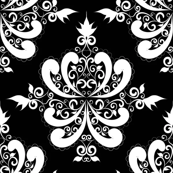 Zwart-wit damast naadloze bloemmotief. Vector vintage — Stockvector