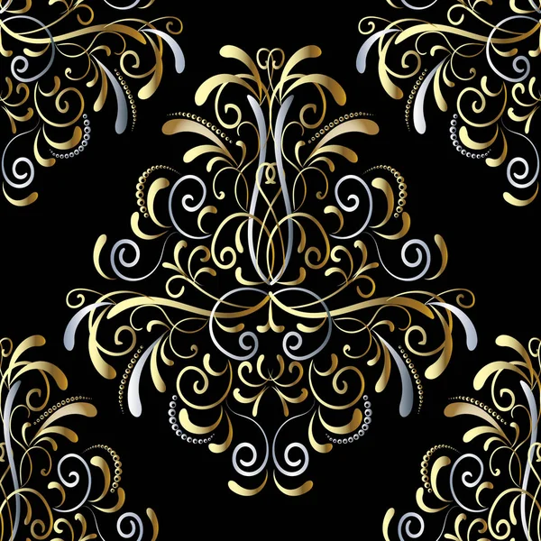 Motif sans couture damassé. Fond d'écran vectoriel floral . — Image vectorielle