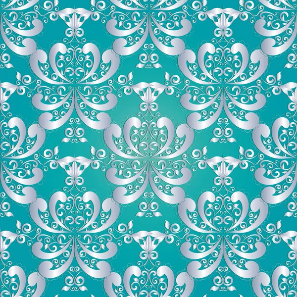 Azul claro vintage 3d patrón sin costuras. Vector floral hermoso — Vector de stock