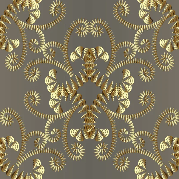Resumen de oro floral 3d patrón sin costuras. Vector ornamental — Vector de stock