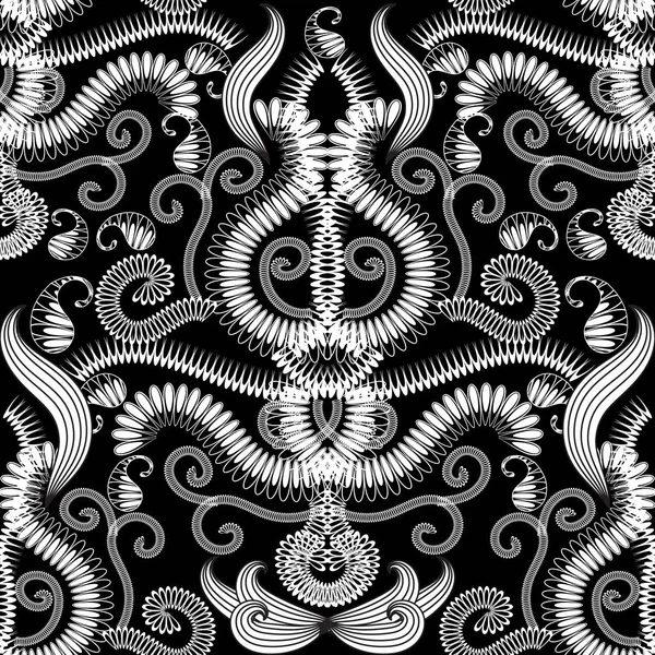 Paisley motif floral sans couture. Motifs noir et blanc — Image vectorielle
