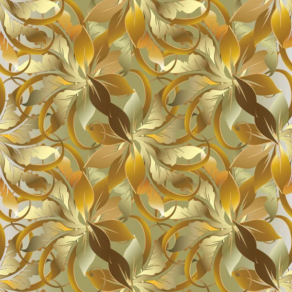 Style baroque motif feuillu or 3d sans couture. Vecteur automne — Image vectorielle