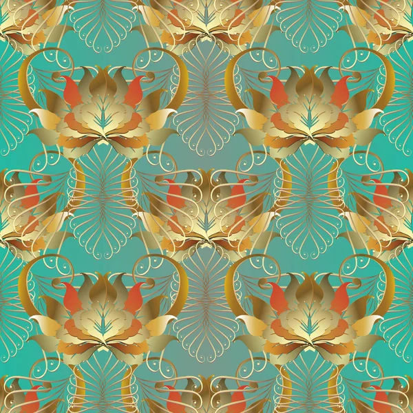 Baroque floral motif 3d sans couture. Vecteur feuillu orné — Image vectorielle