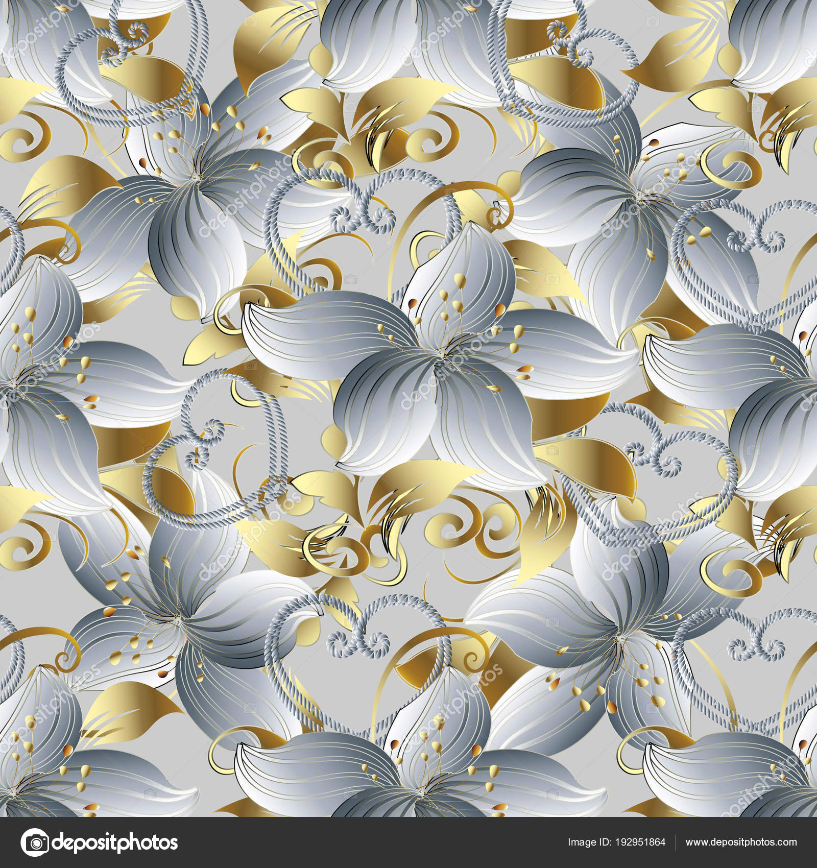 Blanc 3d Dessin Sans Soudure De Fleurs Vector Vintage Light