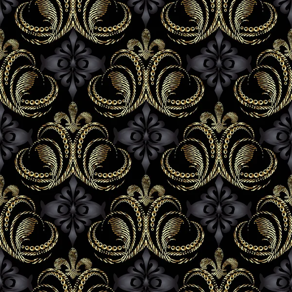 Koninklijke 3d barokke naadloze patroon. Vintage vector achtergrond — Stockvector