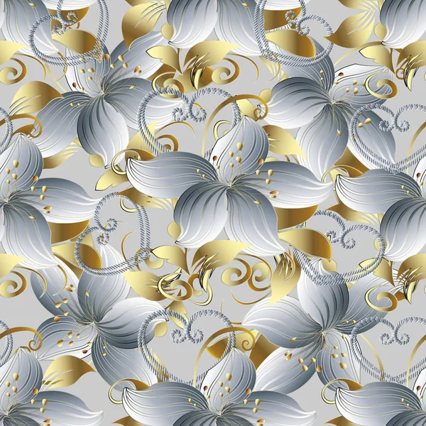 Flores blancas 3d patrón sin costuras. Vintage vector de luz floral — Archivo Imágenes Vectoriales