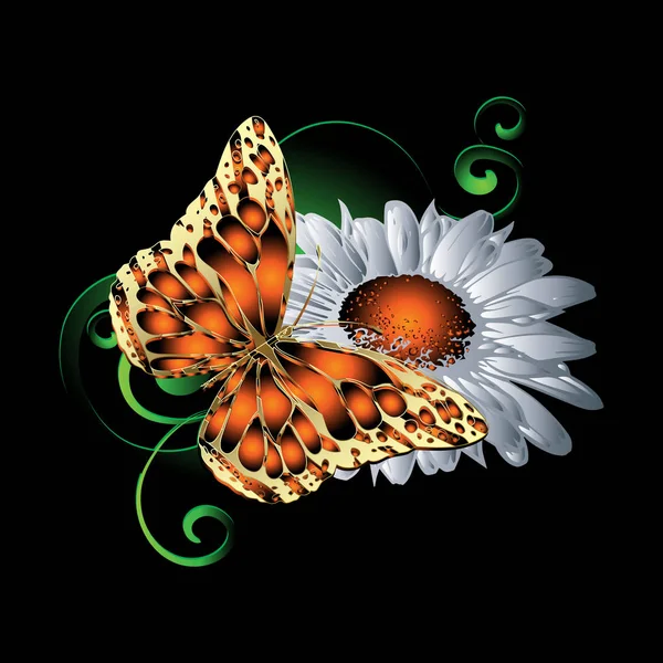 3d borboleta padrão. Ilustração colorida vetorial. Flor — Vetor de Stock