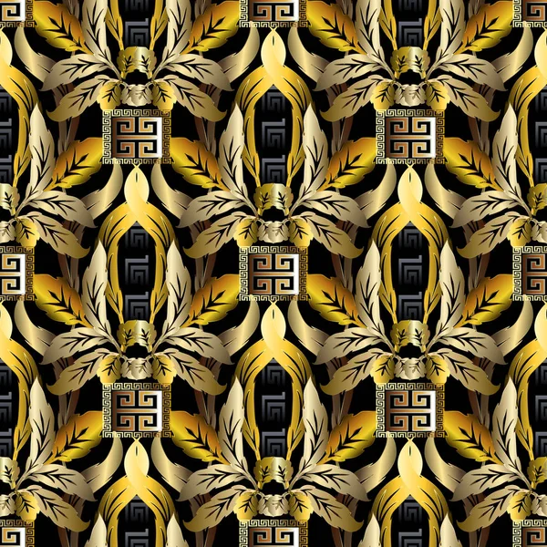 Barogue ゴールド ヴィンテージ 3 d のシームレスなパターン。ベクトル花ダマスク — ストックベクタ