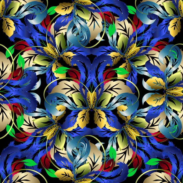 Colorido floral 3d vector patrón sin costura. Fondo barroco . — Vector de stock