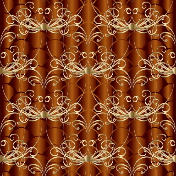 ヴィンテージ ゴールド花のベクトルのシームレスなパターン。装飾的なカーテン — ストックベクタ