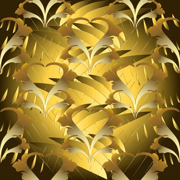 Современный абстрактный цветочный 3d бесшовный узор. Векторное блестящее золото Ба — стоковый вектор