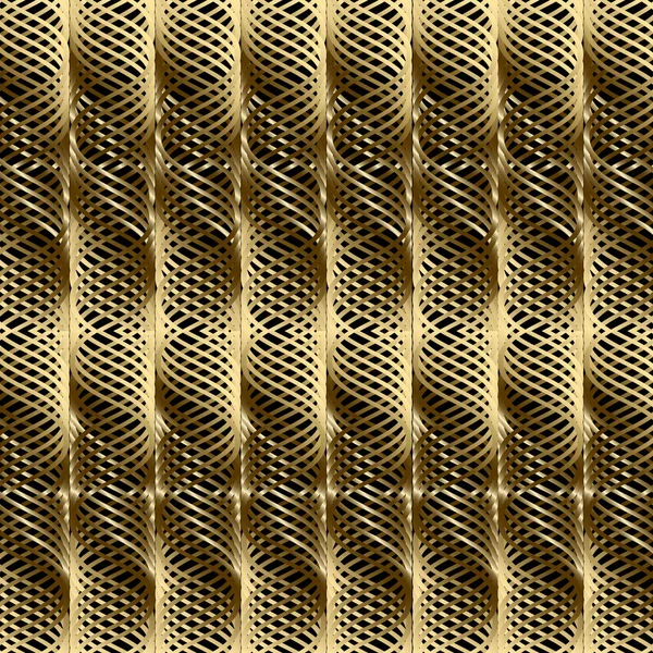 Gold 3d braided wavy lines seamless pattern. Vector geometric ab — Stock Vector