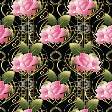 Pembe Gül vektör seamless modeli. Soyut geometrik Yunanca