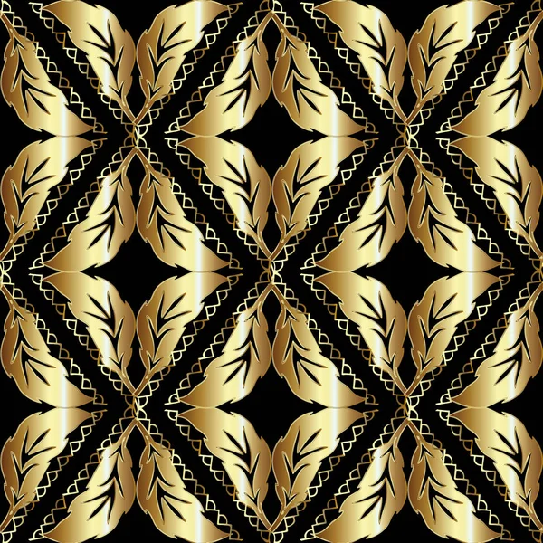 Blattgold barocken nahtlosen Muster. Vektorgemusterte Geometrie — Stockvektor