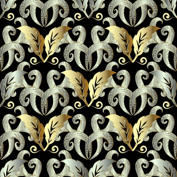 Abstrait floral or 3d motif baroque sans couture. Vecteur — Image vectorielle