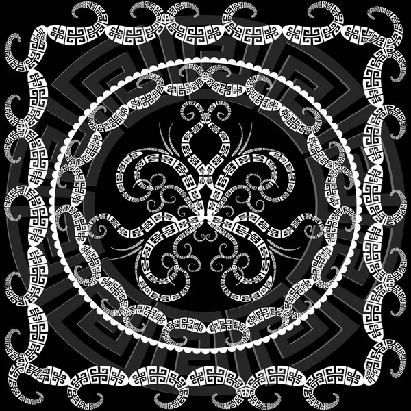 Abstrakcyjna czarno-białe klucza meandra greckiego motyl mandali — Wektor stockowy
