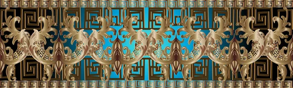 Barok altın 3B kenarlık seamless modeli. Antik süslü parlak 