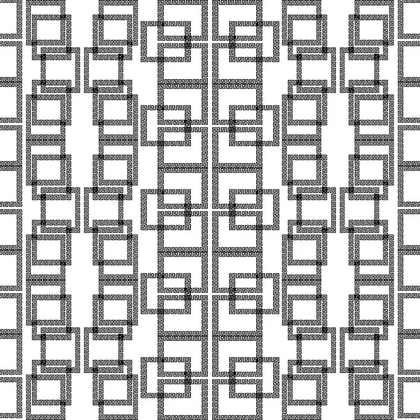 正方形の幾何学的なベクトルのシームレスなパターン。ギリシャ語抽象ブラック — ストックベクタ