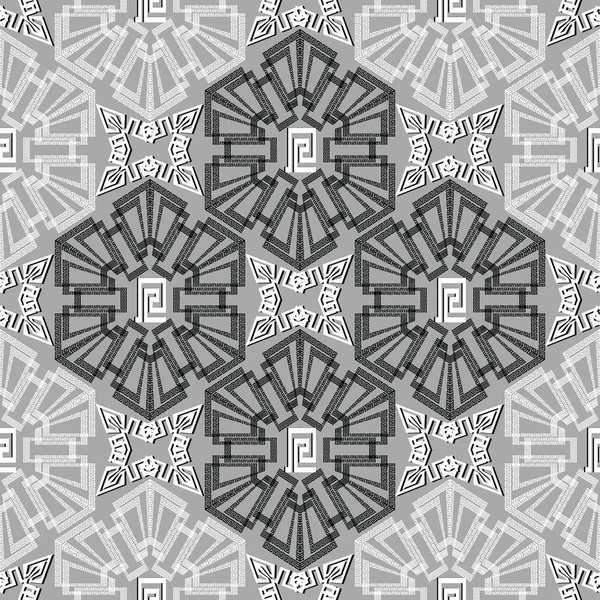 幾何学的な抽象的なギリシャ語ベクトルのシームレスなパターン。グレー パターン — ストックベクタ