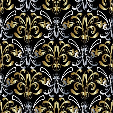 Vintage damasko Barok vektör seamless modeli. Floral süslü 