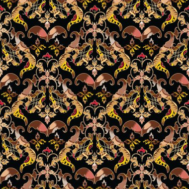 Barok seamless modeli. Vektör süs damasko arka plan. 