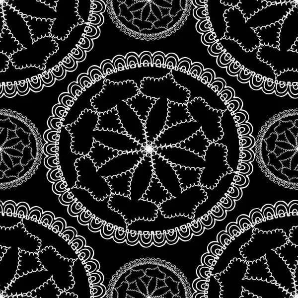 Encaje blanco y negro línea arte tracery patrón sin costuras. Vector — Archivo Imágenes Vectoriales