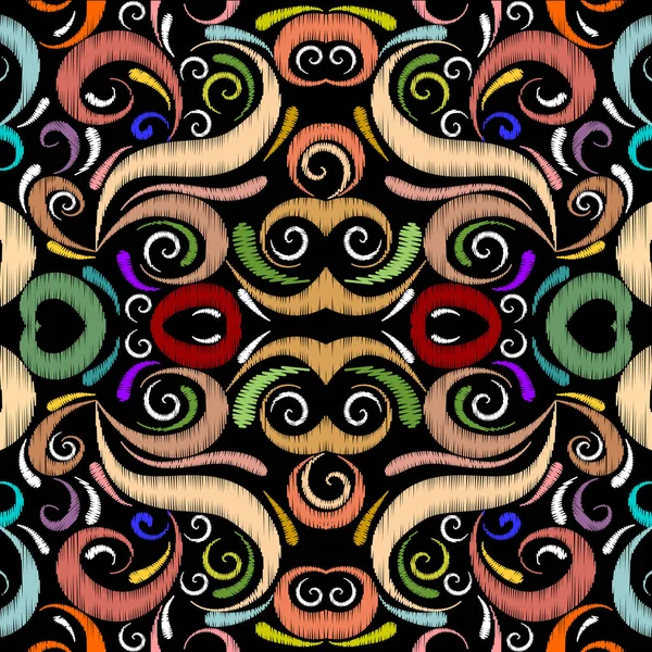 Bordado estilo étnico colorido patrón floral sin costuras. Vector — Vector de stock