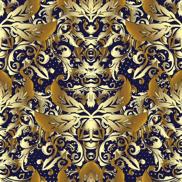 3D altın Barok vektör seamless modeli. Desenli süs 