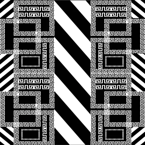 Striped geometric greek key meander seamless pattern. Vector — Stock Vector