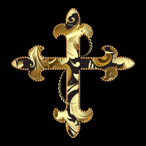 Zlaté vektor okrasné kříž s dekorativní antické vintage 3d — Stockový vektor