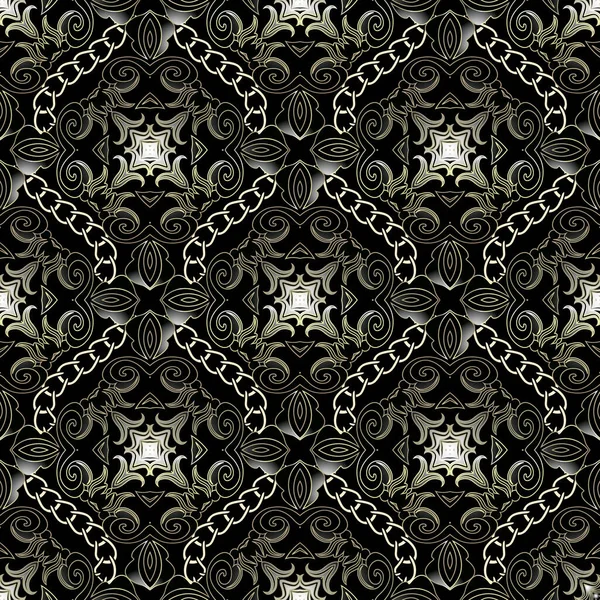 Ornement arabe vecteur ornemental motif sans couture avec des chaînes décoratives. Style arabe vintage Damas fond. Luxe répétition sombre toile de fond. Conception décorée à motifs. Texture d'art de ligne moderne sans fin . — Image vectorielle