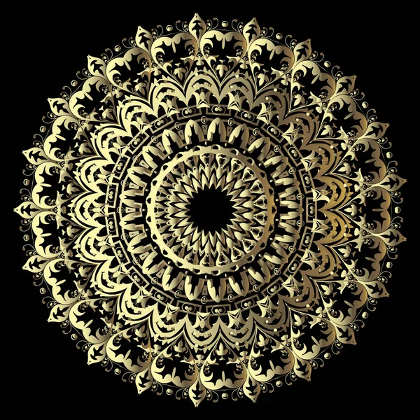 Gold Baroque 3d vector mandala pattern. Ornamental modern background. Round vintage floral 3d ornament. Surface metallic golden texture. Abstract gold flower. Decorative textured ornate lace design. — ストックベクタ