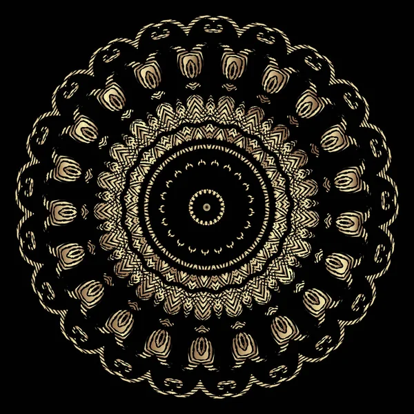 Gestructureerd goud 3d ronde mandala patroon. Grunge bloemen vector ornament. Grungy vintage gouden bloemen, bladeren, cirkels, frames, zigzag lijnen, vormen. Tapijtstijl textuur. Luxe sierlijke achtergrond. — Stockvector