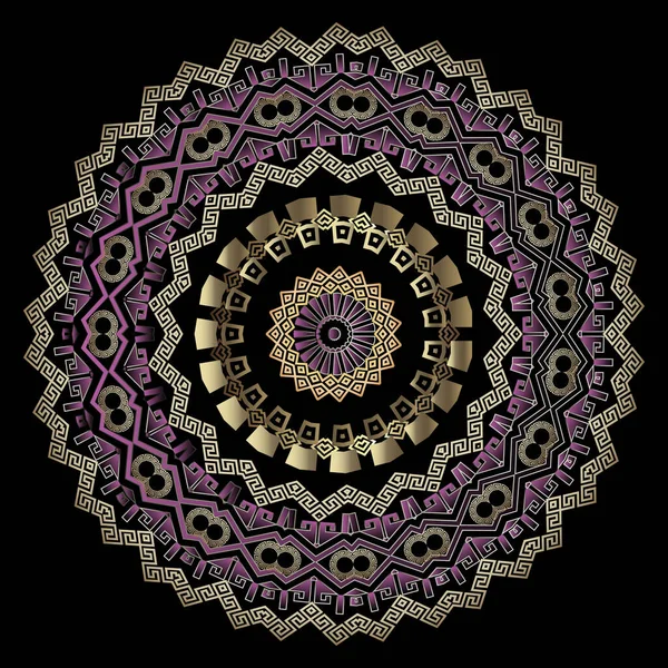 Elegant tribal ethnic style greek vector mandala pattern. Zigzag ornament. Round decorative geometric design. Greek key meanders, circles, zig zag lines, frames. Beautiful colorful patterned texture. — ストックベクタ