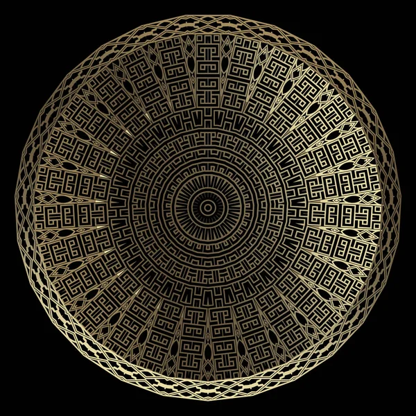 Keltisk stil prydnadsguld 3d vektor Mandala mönster. Glänsande geometriska gyllene rutnät bakgrund. Utsmyckad vintage radial rund prydnad. Lyxig dekorativ design. Modern abstrakt stamstruktur. — Stock vektor