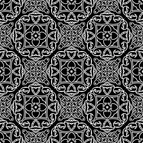 Arabesque vecteur floral motif sans couture. Fond arabe ornemental noir et blanc. Style ethnique élégance ligne art ornements avec des fleurs vintage, feuilles, formes, lignes. Belle conception ornée — Image vectorielle