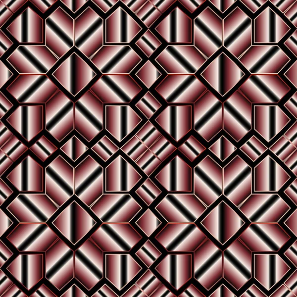 Abstraktní geometrické pruhované vektorové bezešvé obrazce. Moderní dekorativní povrch 3d pozadí. Geometrické opakování pozadí. Barevný geometrický gradient ornament s pruhy, tvary, liniemi — Stockový vektor