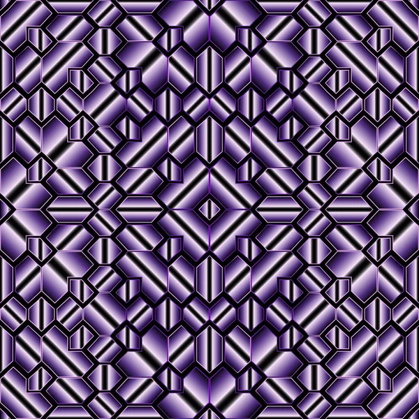 Abstrakt geometrisk randig vektor sömlöst mönster. Violett prydnadsyta 3D bakgrund. Geometrisk upprepad bakgrund. Färgglada geometri lutning strukturerad prydnad med ränder, former, linjer — Stock vektor