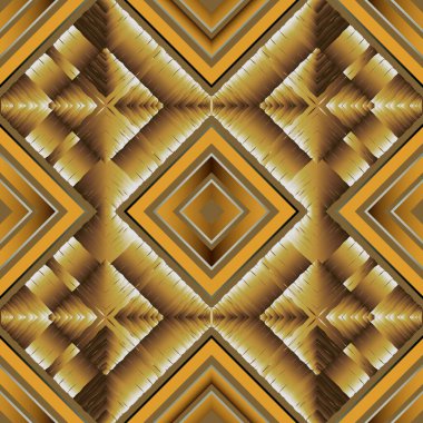 Geometrik desenli 3d vektör dikişsiz desen. Kabilenin etnik tarzı soyut arkaplan süslemesi. Grunge arka fonunu tekrar et. Yüzeysel kaba geometri süsü eşkenar dörtgen, çerçeve, çizgiler, şekiller